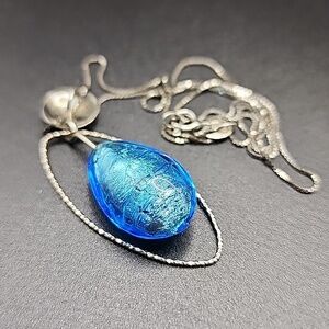 Murano Glass Sterling Silver Elegant Blue Pendant Necklace‎